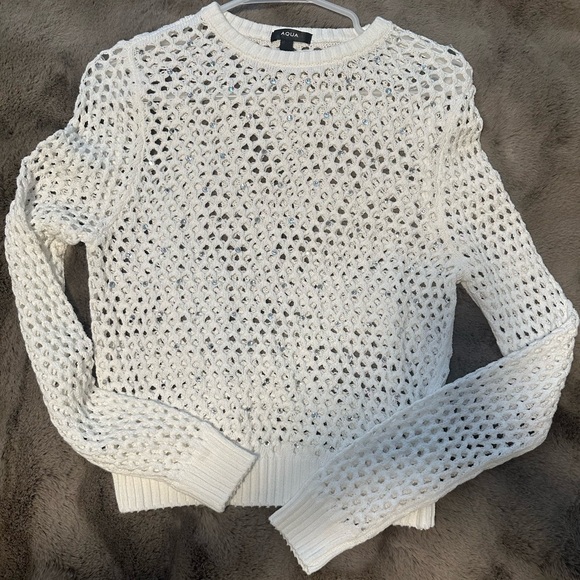 Aqua Embellished Crochet Sweater Women’s Small, NWOT 
Perfect for the Holidays - Picture 4 of 7